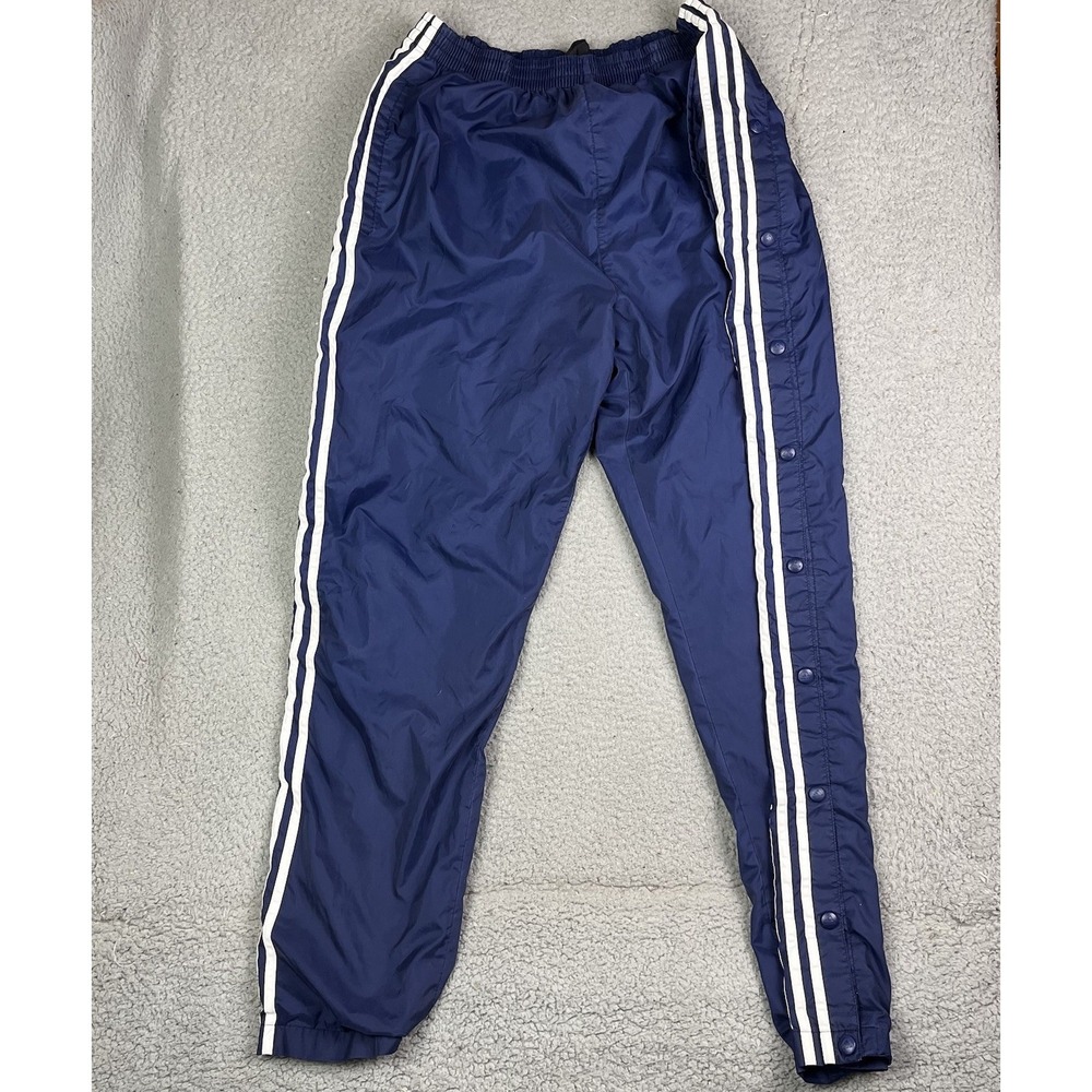 VTG Adidas Track Pants Blue Nylon Lined 3 Stripe Windbreaker Tear Away Men XL